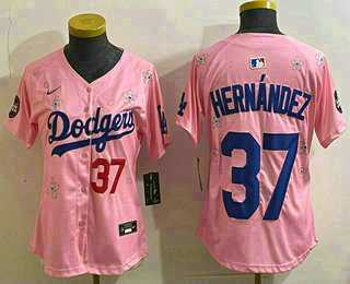 Women%27s Los Angeles Dodgers #37 Teoscar Hernandez Pink 2025 Tokyo Series Limited Stitched Jersey